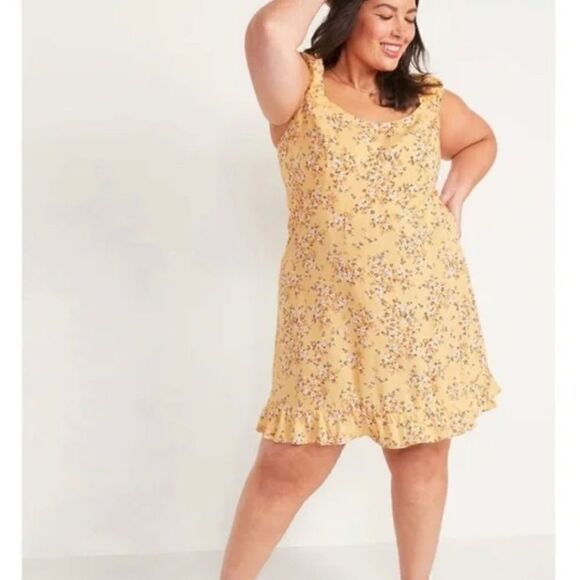 Old Navy Fit and Flare Floral Puff Sleeves Mini Dress - Picture 1 of 8